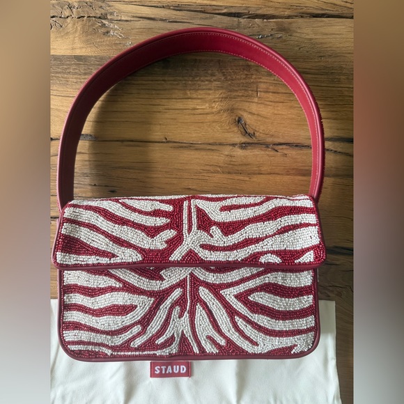 STAUD Handbags - STAUD Beaded Tommy Bag Red and White NWOT